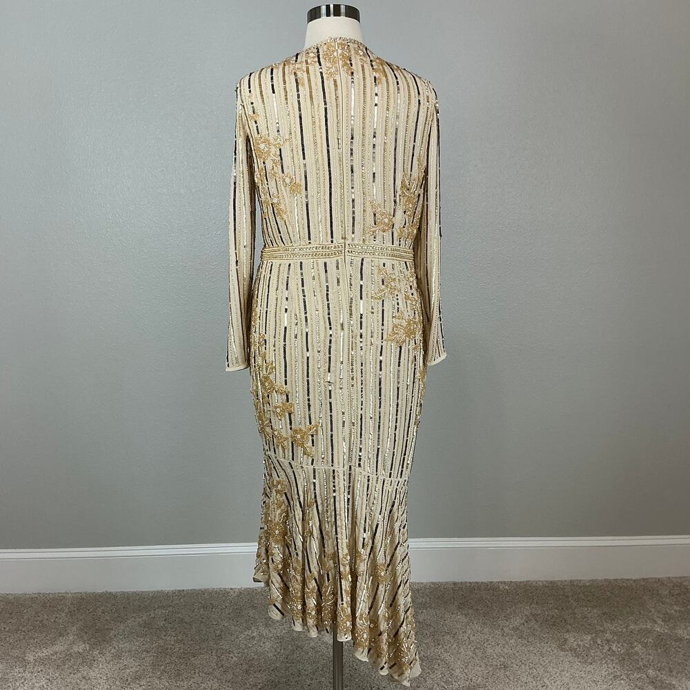 Mac Duggal 93627 Gold Evening Gown Sequined Long Sleeve High Low Dress Size 16 - Picture 7 of 12